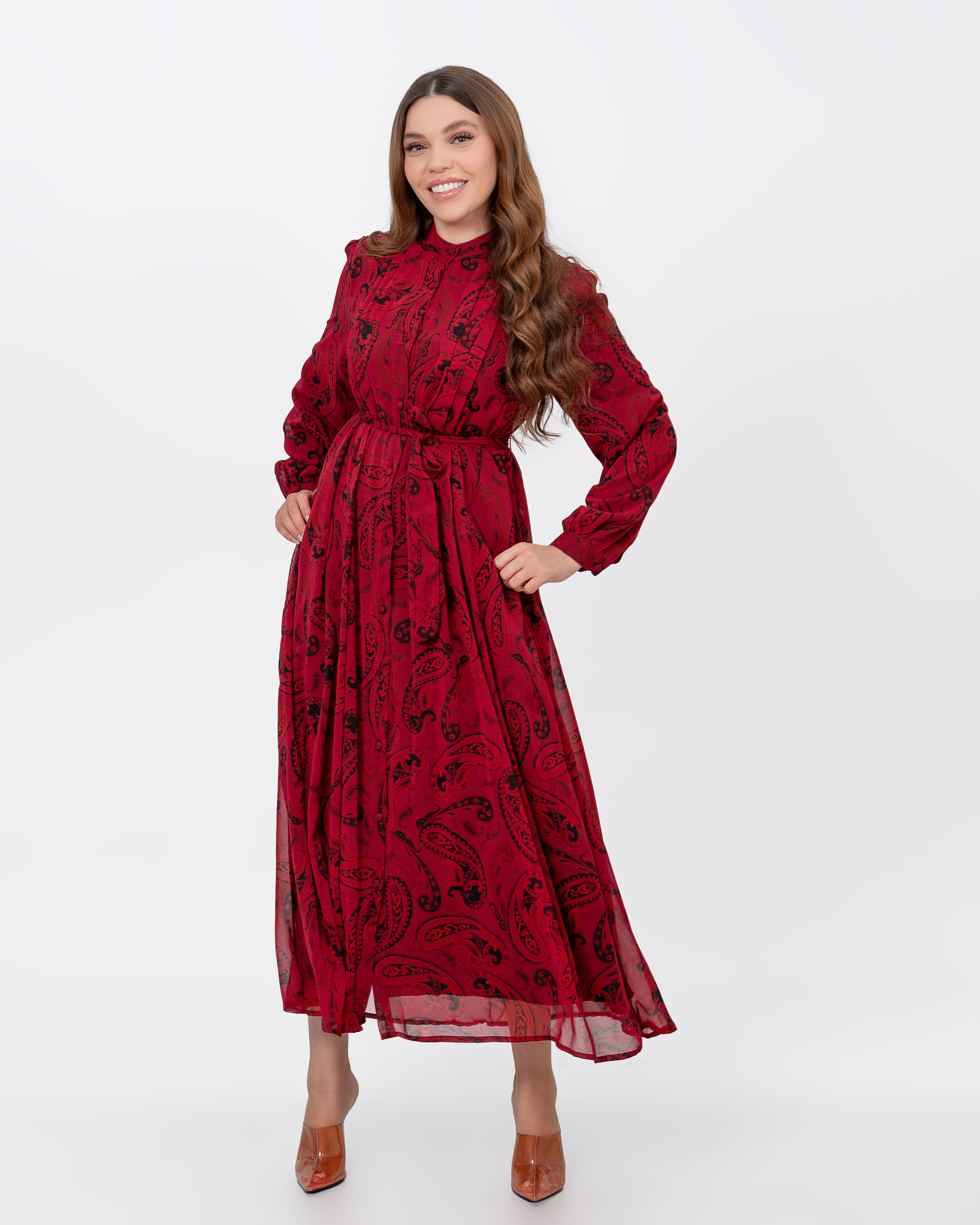 Robe Chemise Karen Millen - Taille 42, Couleur Bordeaux-noir-orange Foncé, Coupe Trapèze, Parfait état