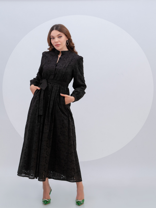Robe brodée Dalia Noir