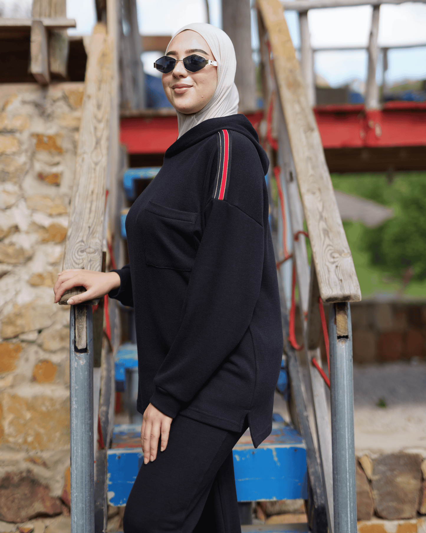 Ensemble Noir à bande en laine