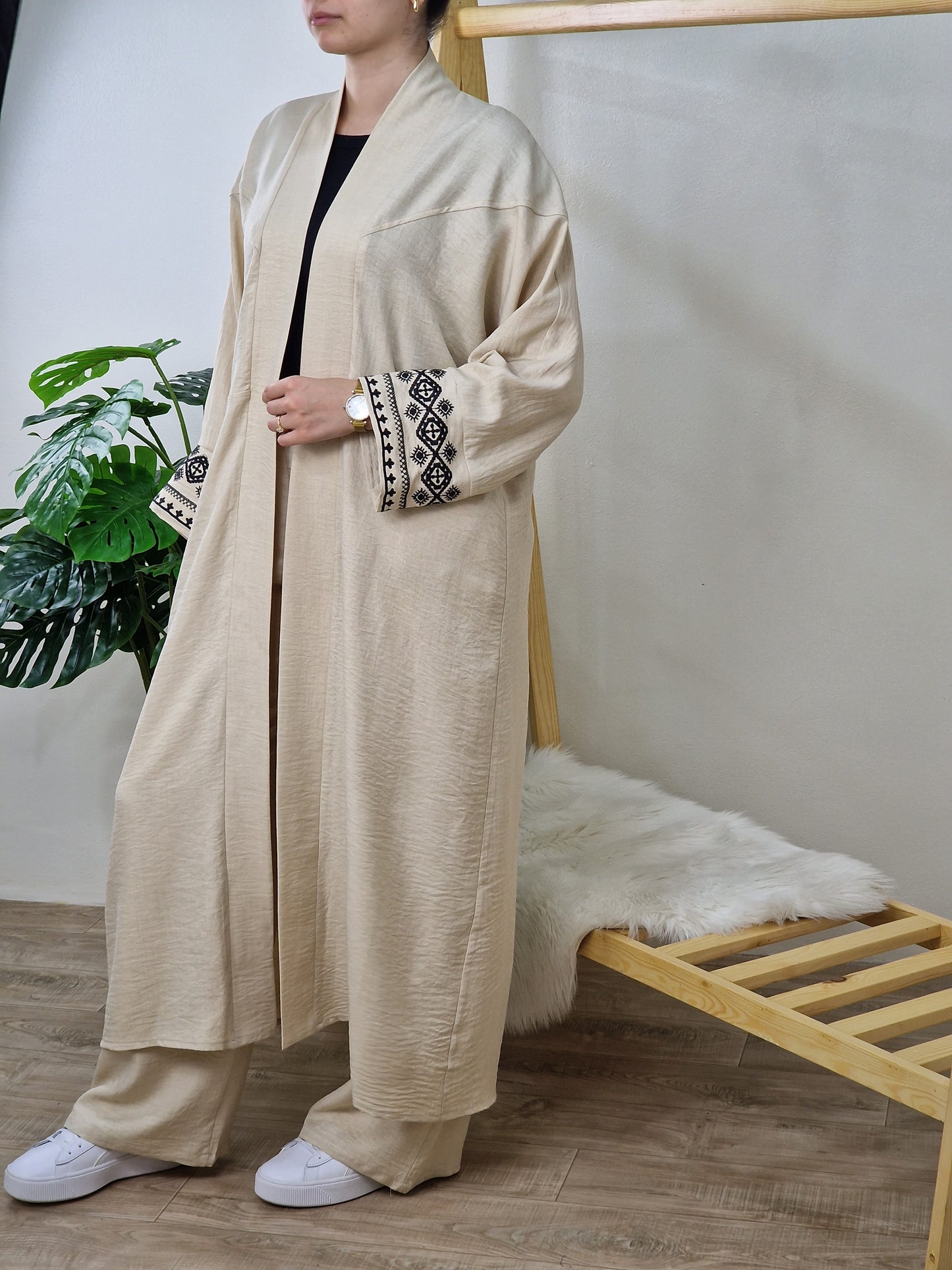 Ensemble Kimono brodé -BEIGE-