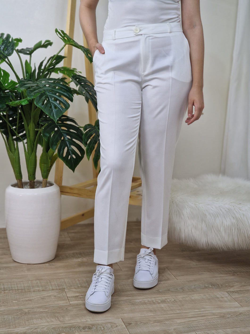 Pantalon à fentes blanc