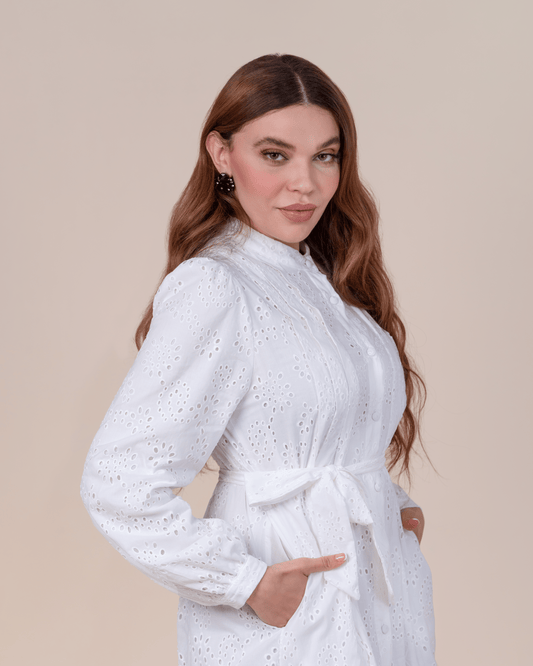 Robe brodée Dalia Blanche