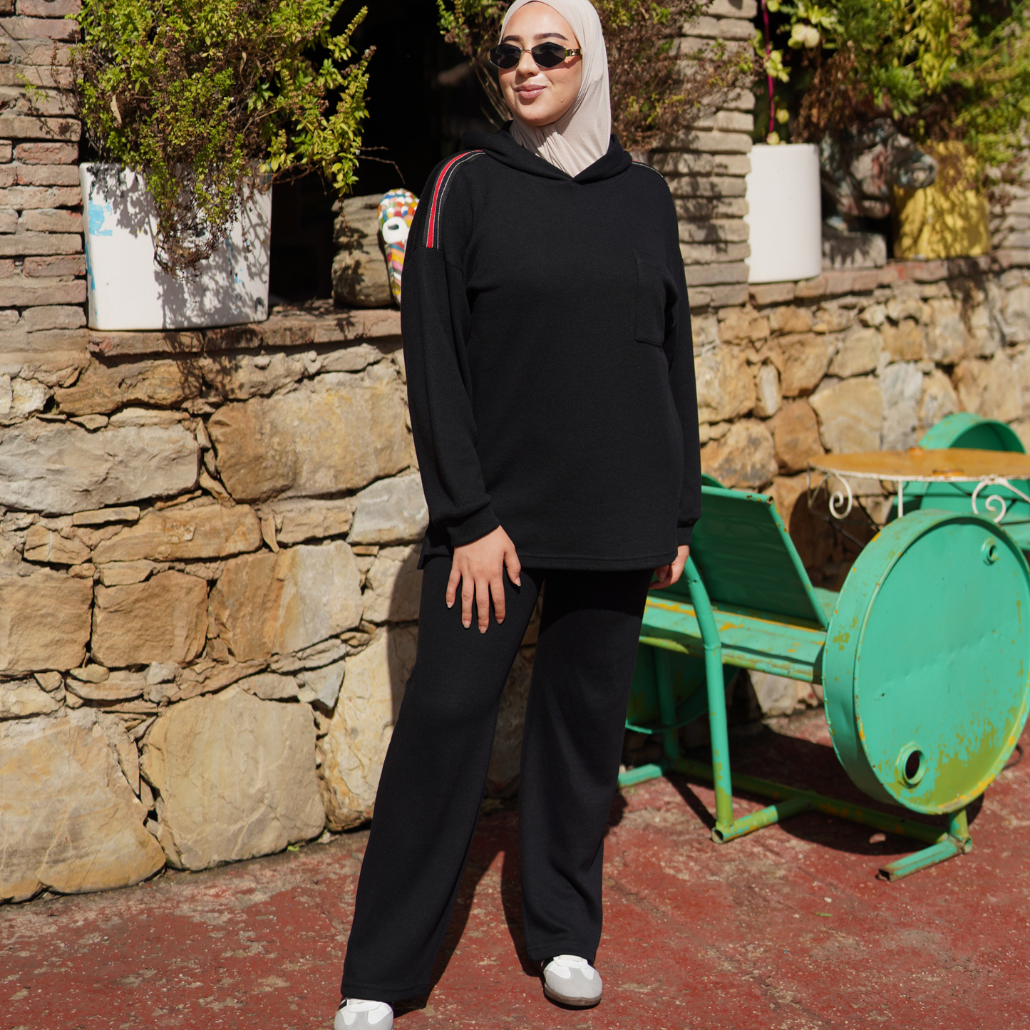 Ensemble Noir à bande en laine