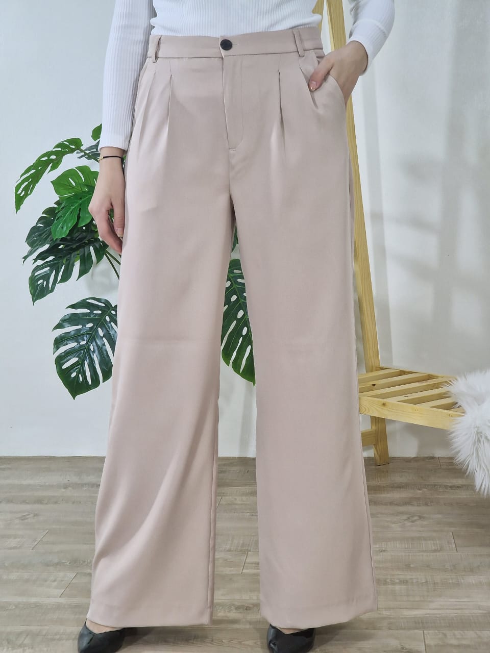 pantalon large classique -ecru/beige-