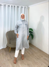 Charger l&#39;image dans la galerie, Chemise-robe rayé blanc et gris
