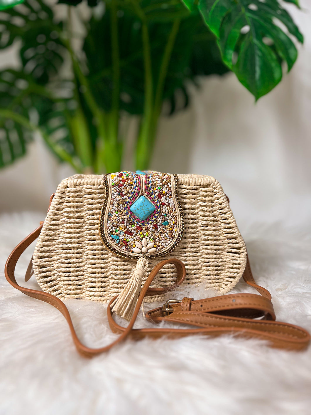 Sac à main en paille tissé perlé - irène bag- NY620