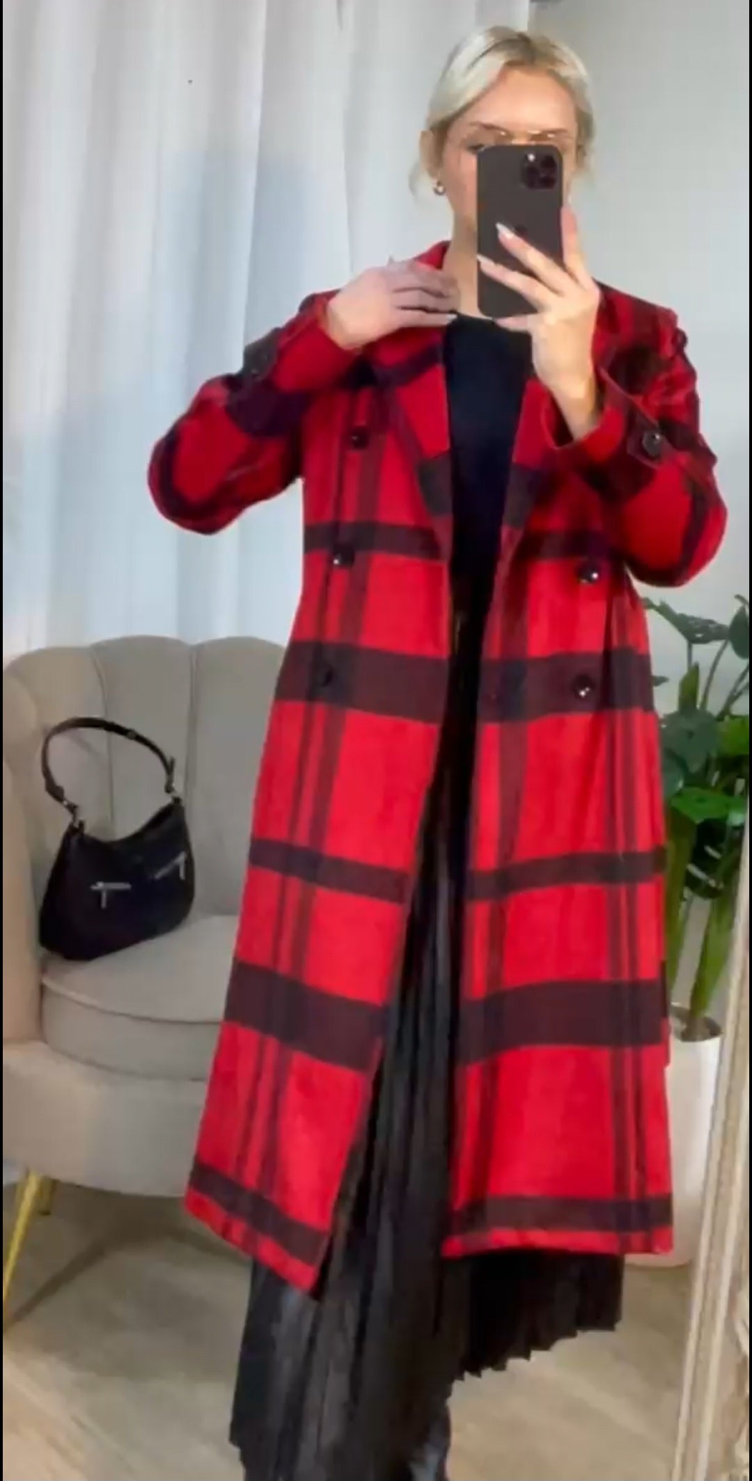 Manteau à carreaux Rouge et noir