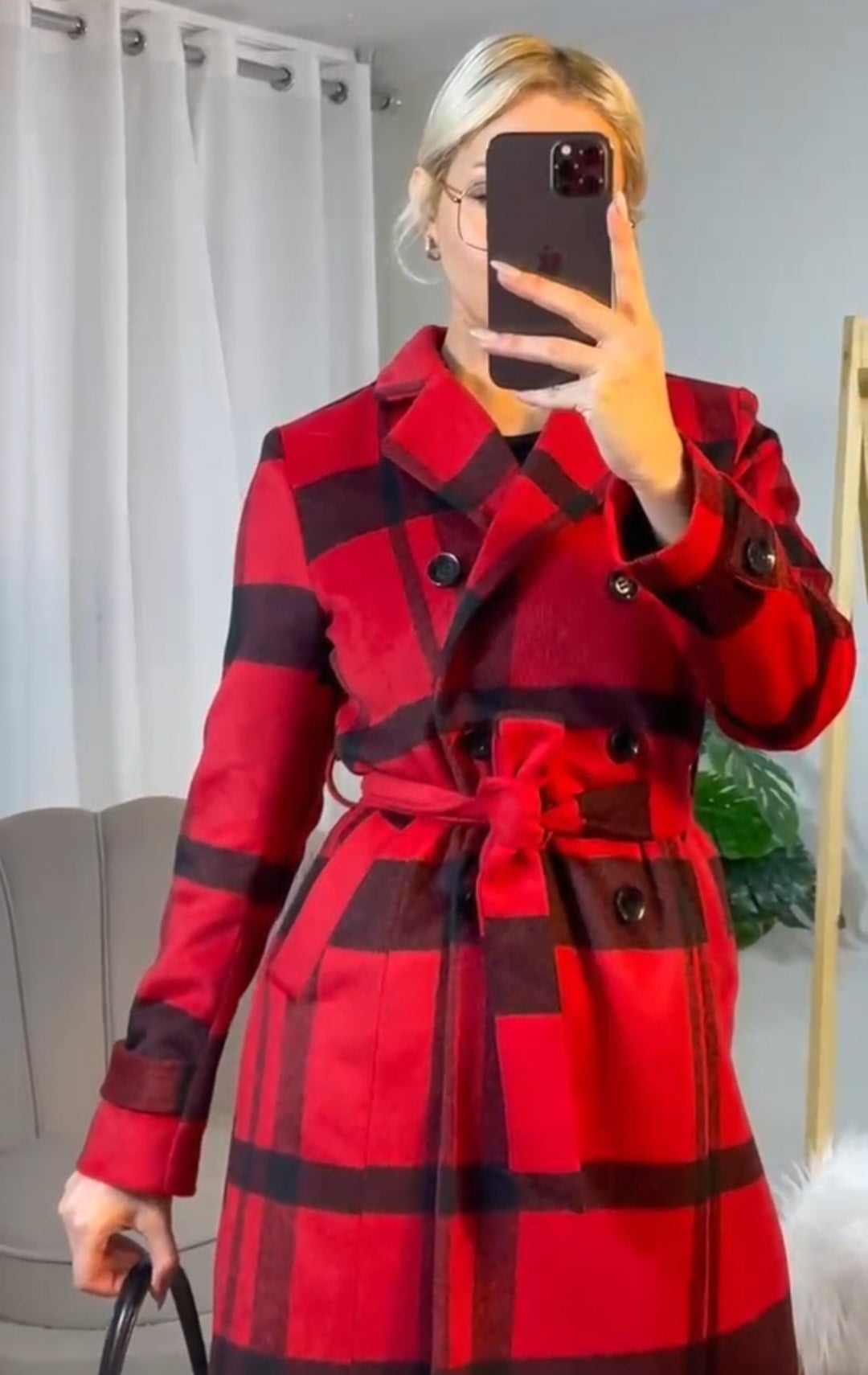 Manteau à carreaux Rouge et noir