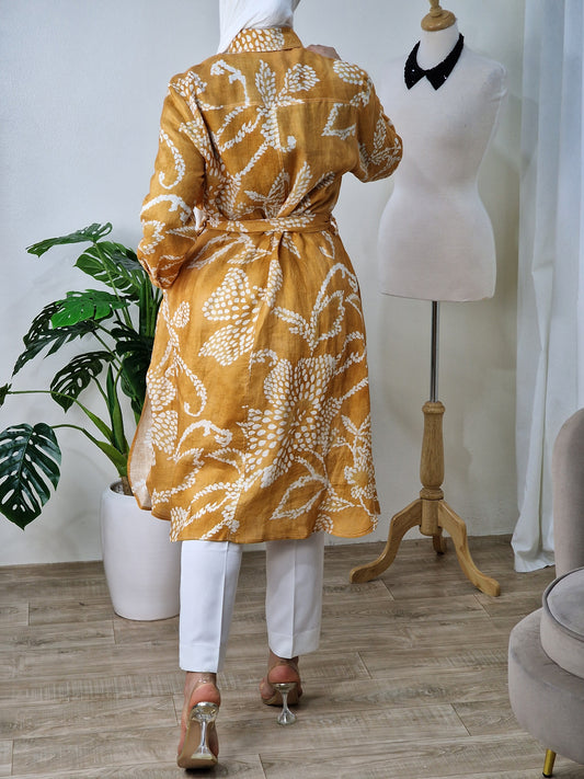 Chemise-robe en Lin moutard