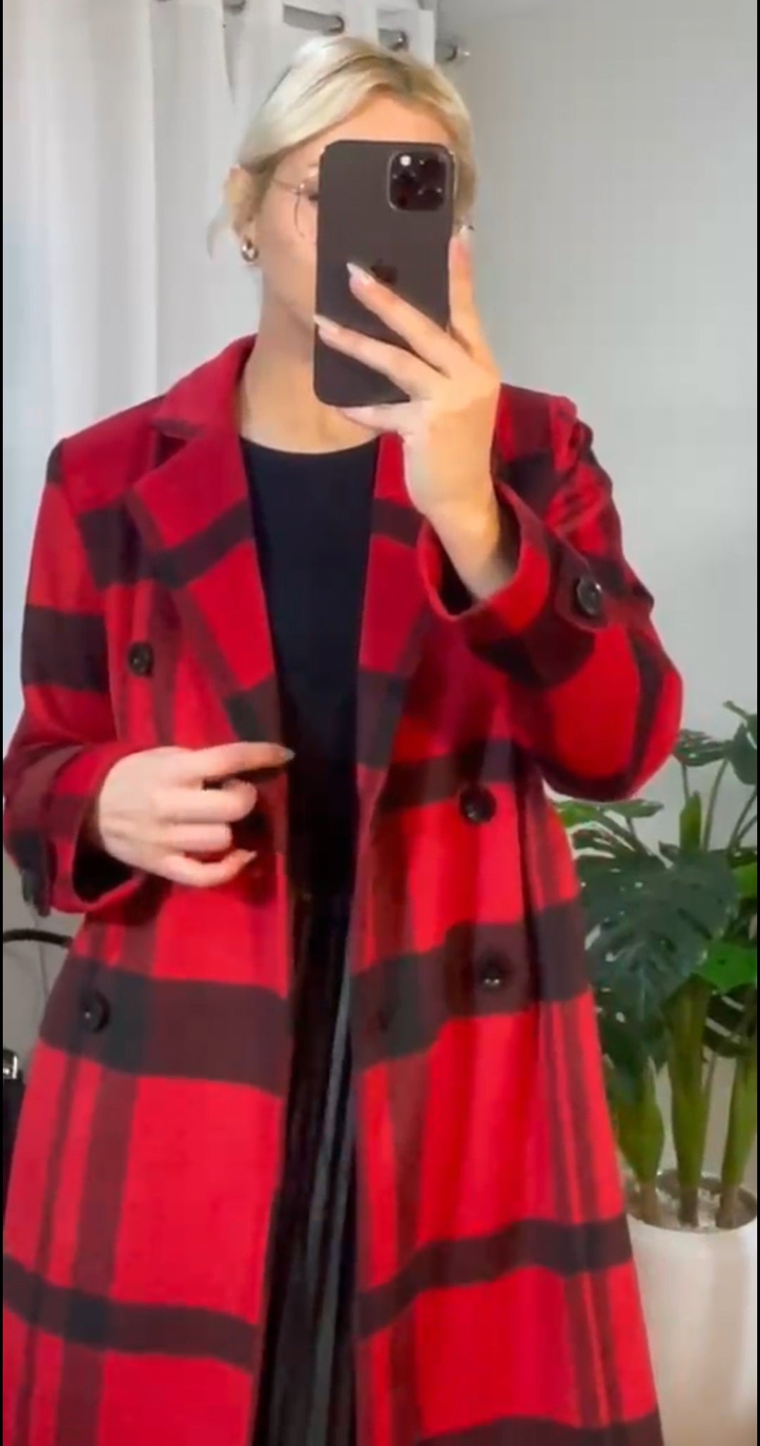 Manteau à carreaux Rouge et noir