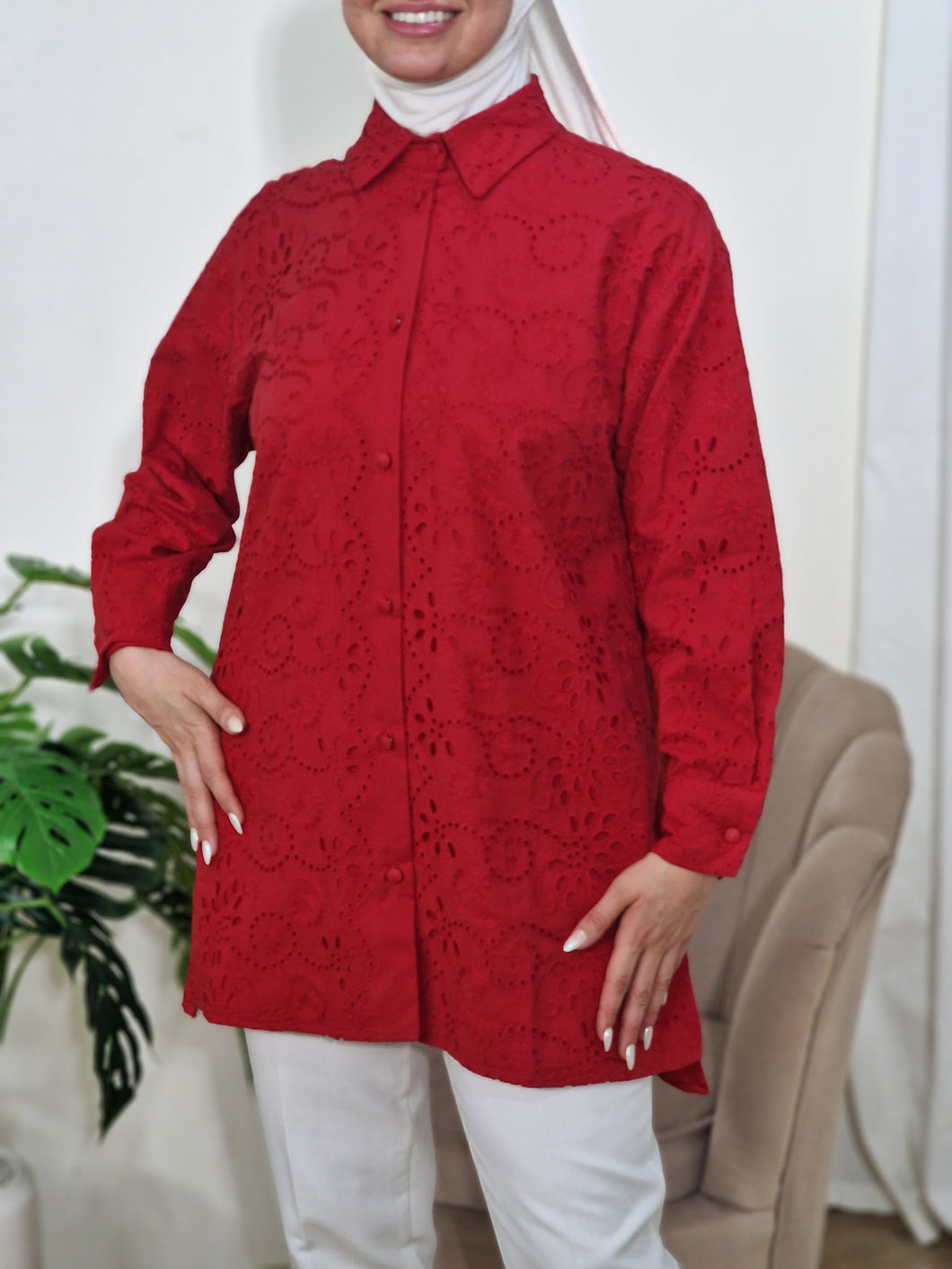 Chemise brodé rouge