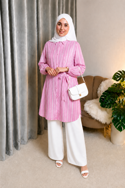 Chemise rose à rayure en Lin
