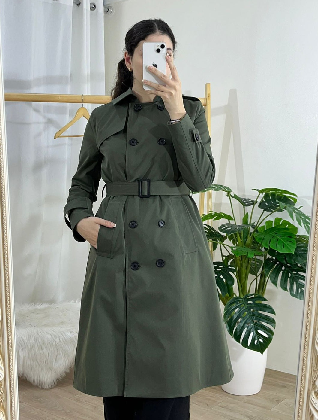 Manteau-trench long Vert militaire