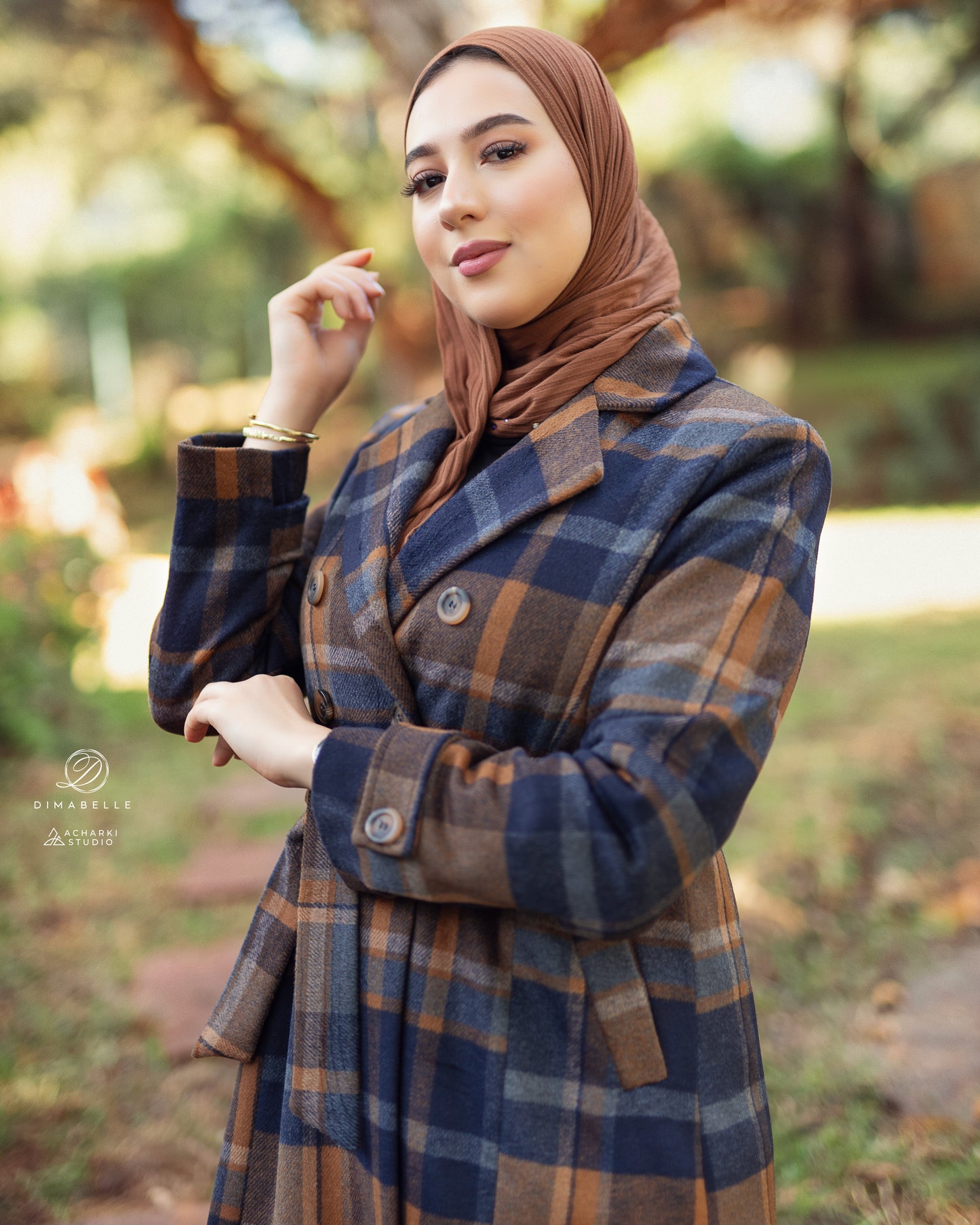 Manteau à carreaux Camel Bleu